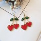 2019 Korea New Cute Little Fresh Love Cherry Earrings Enamel Cherry Long Drop Earrings Women's Jewelry Pendientes Jewelry Gifts