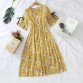 7 colors 2019 new women's chiffon dress print V-neck dress spring and summer ruffled short-sleeved bow dress large size S-3XL