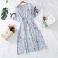 7 colors 2019 new women's chiffon dress print V-neck dress spring and summer ruffled short-sleeved bow dress large size S-3XL