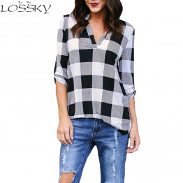 Autumn Big Yard Women Plaid Printed Blouses Female Tops Casual Loose Shirts 2018 Fashion OverSized Ladies Blouse Outerwear S-5XL
