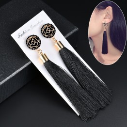 Black Crystal Flower Fringe Earings Earing Geometric Long Dangle Tassel Earrings For Women 2018 Fashion Jewelry Oorbellen Gift