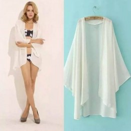 Chiffon Kimono Cardigan Feminino 3/4 Batwing Sleeve Loose White Black Women Blouses Shirts Summer Tops Outerwear