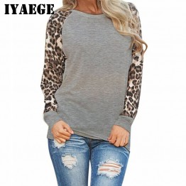 IYAEGE Womens Tops And Blouses Leopard Long Sleeve Blouse Casual Patchwork Shirts Women Tunic Tops Tee Blusas Plus Size 5XL