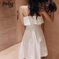 Jielur Spaghetti Strap Dress White Ruffles 2019 Solid Color Summer Sleeveless Sexy Beach Dress Women Korean Harajuku Robe Femme