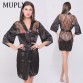 MUPLY New Hot Sexy Lingerie Plus Size Satin Lace Black Kimono Intimate Sleepwear Robe Sexy Night Gown Women Erotic Underwear