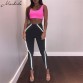 Macheda Women Pants Activewear High Waist Fitness Leggings Fashion Patchwork Reflective Stripe Workout Stretch Slim Leggings