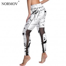 NORMOV Fashion Push Up Printed Mesh Leggings Women Plus Size Workout Leggings Sexy Activewear Polyester Leggings S-3XL 4 Colors