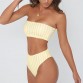PLAVKY 2019 Retro Sexy Yellow Striped Strapless Bandeau Biquini Cut High Waist Swim Bathing Suit Swimsuit Swimwear Women Bikini
