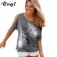 Rogi Womens Tops And Blouses 2019 Summer Fashion Cold Off Shoulder Top Beach Casual Feather Print Shirt Women Tops Blusas S-5XL