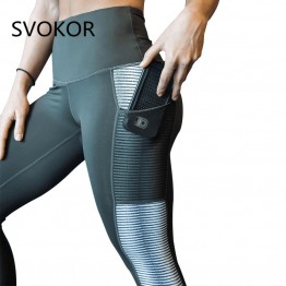 SVOKOR Pocket High Waist Leggings Women Fitness Workout Activewear Printing Trouser Fashion Patchwork Push Up Female Leggings