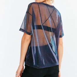 Sexy Mesh Blouse 2019 Summer See-Through Women Shirts Short Sleeve Perspective Shine Casual Women Tops Lady Vintage Blusas