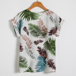 Softu Hot Summer Women's Casual Blouse Shirt Floral Chiffon Print O Neck Short Sleeve Lady's Top Loose Blusas