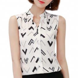 Softu Women's Fashion Hot Top Summer Blouse V Neck Sleeveless Butterfly Print Casual Chiffon Linen Lady Blusas Shirts Tops