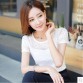 Summer Women White Lace Blouse Short Sleeve Plus Size Korean Crochet Round Neck Hollow Out Tops Shirt Camisas Femininas Qz*