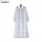 Vadim women stylish polka dot patchwork transparent midi shirt dress long sleeve female chic sexy mesh dresses vestidos QB670