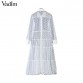 Vadim women stylish polka dot patchwork transparent midi shirt dress long sleeve female chic sexy mesh dresses vestidos QB670