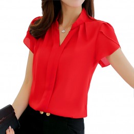 Women Shirt Chiffon Blouse Femininas Tops Short Sleeve Elegant Ladies Formal Office Blouse Plus Size 3XL Chiffon Shirt Clothing