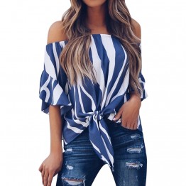 Women Striped Off Shoulder Blouse Summer Women Blouse Short Sleeve Casual Shirts Sexy Camisas Mujer Tops Pullover Dames Kleding