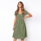 Women&#39;s Fashion Summer Elegant Dresses Short Sleeve V Neck Button Decorative Swing Midi Dress with Pockets32885808915