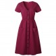 Women&#39;s Fashion Summer Elegant Dresses Short Sleeve V Neck Button Decorative Swing Midi Dress with Pockets32885808915