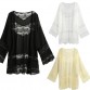 XXXXXL Plus Size Blouse Women Chiffon Kimono Cardigan Floral Lace Boho Loose Outerwear Beachwear Cover Up Tops Black/Beige/White
