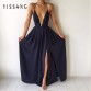 Yissang 2017 high split maxi dress chiffon solid sexy evening party clubwear spaghetti strap dresses blue red pink white