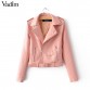women candy color faux PU leather short motorcycle jacket zipper pockets sexy punk coat ladies casual outwear tops casaco CT129332712715038