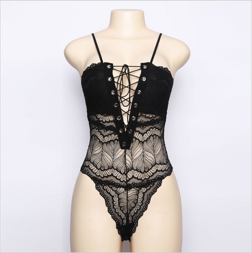 Hot-Erotic-Sexy-Lingerie-Pajamas-Open-Crotch-Teddy-For-Women-Lace-Porno-Babydoll-Bandage-Tie-Bustier-32938640346