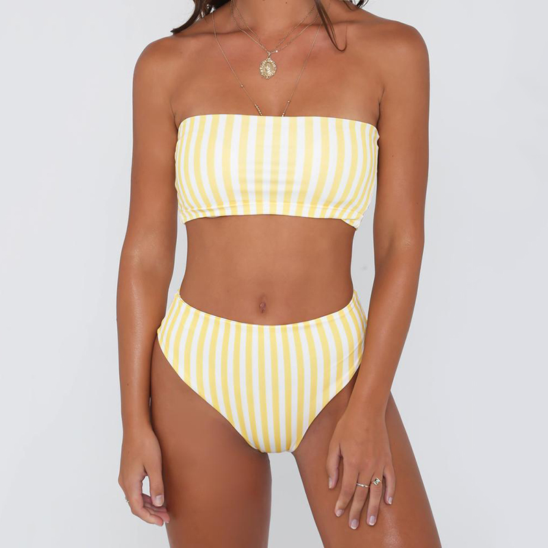 PLAVKY-2019-Retro-Sexy-Yellow-Striped-Strapless-Bandeau-Biquini-Cut-High-Waist-Swim-Bathing-Suit-Swi-32853534644